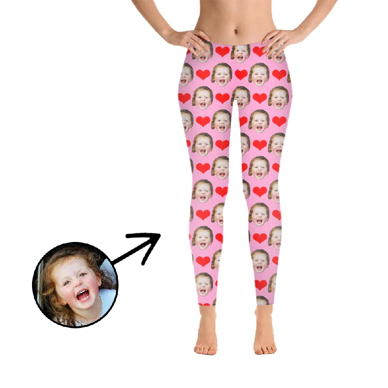 Custom Photo Leggings Heart I Love My Baby Light Pink