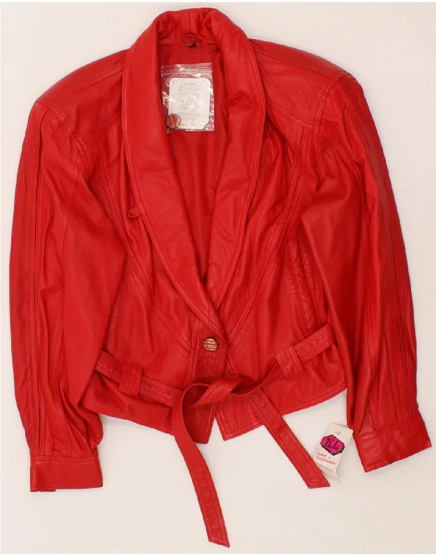 Women's Coats with CollarVINTAGE Womens Leather Jacket UK 16 Large Red Leather