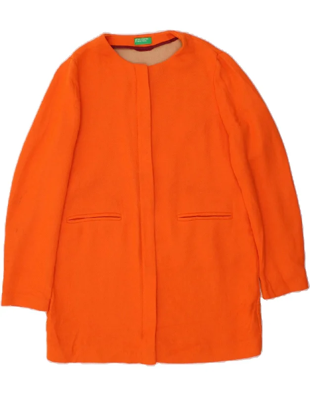 Women's Coats with Fur Trimmed ButtonsBENETTON Womens Overcoat UK 12 Medium Orange Cotton