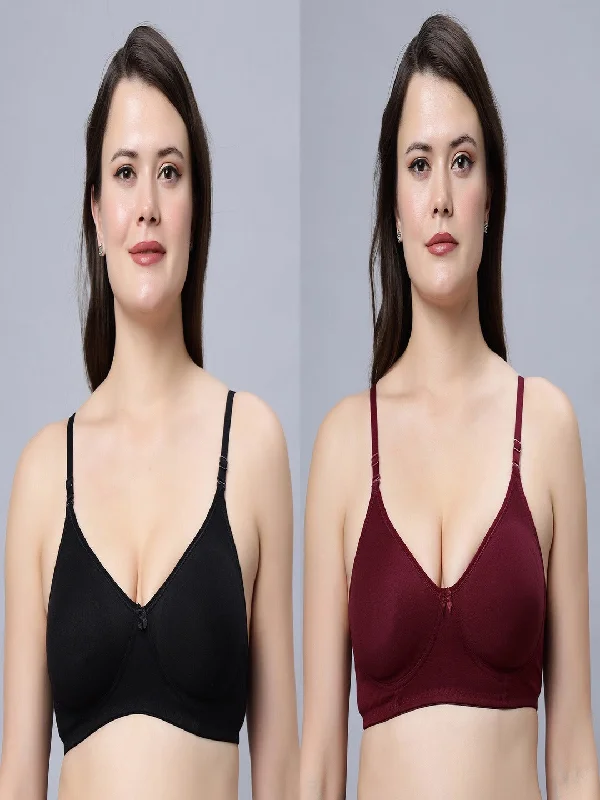 sleep bra for comfortNon padded medium coverage Black and Maroon Color Everyday Bra (Pack of 2)