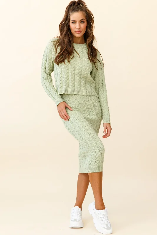 Women's Ruffled SkirtsCozy Up Cable Knit Midi Skirt Green