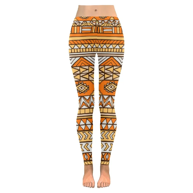 Graphic orange abstract aztec maya Ladies yoga running Leggings for womens