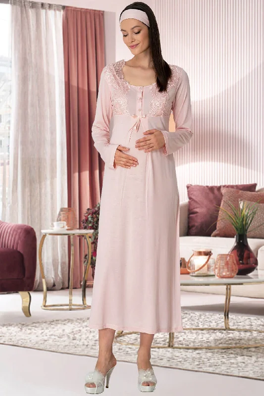 women's pajamas with a fitted designShopymommy 5343 Lace Collar Maternity & Nursing Nightgown Powder