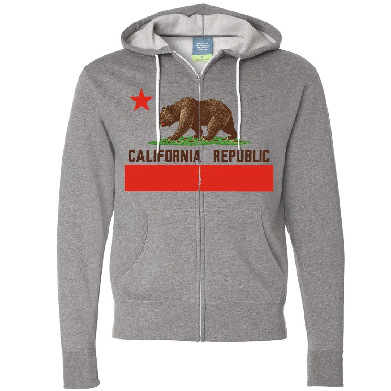 Women's Hooded Sweatshirts with Knit LiningDon Pimentel California Republic Bear Flag Brown Text Zip-Up Hoodie