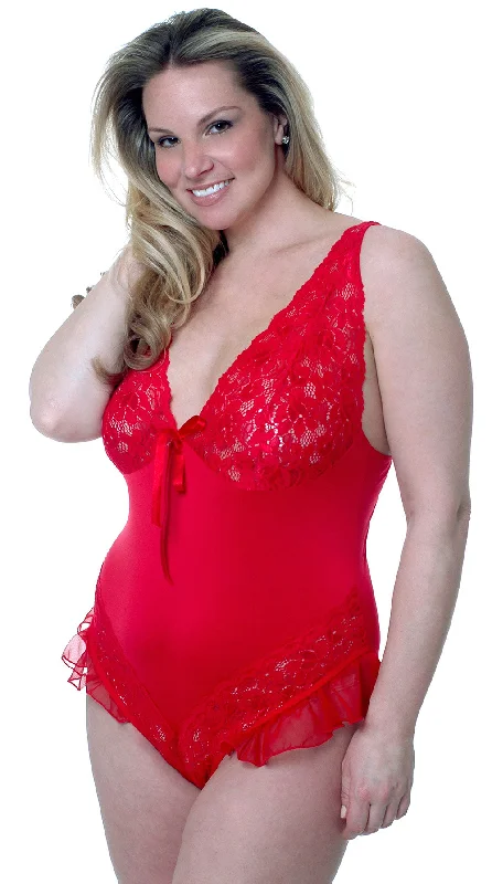 plus-size high-waisted thigh slimmerWomen's Plus Size Slinky Knit and Lace Teddy #1126X/XX