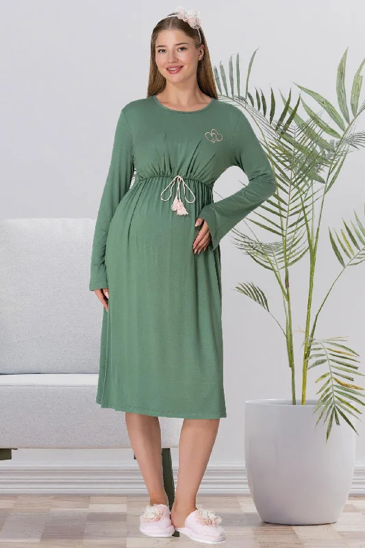 women's pajamas with a playful printShopymommy 5539 Breastfeeding Maternity & Nursing Nightgown Green