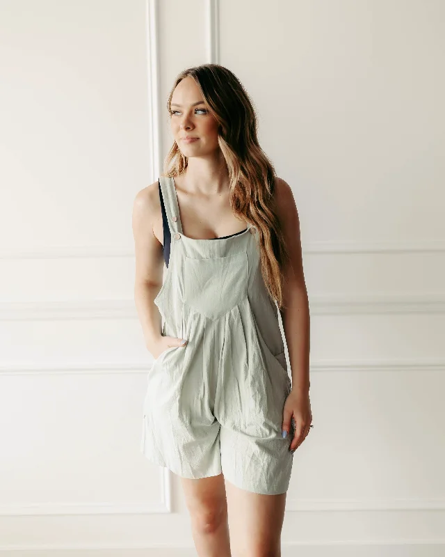 Women's Blouse with Notched CollarSweet Duet Pleated Romper In Green