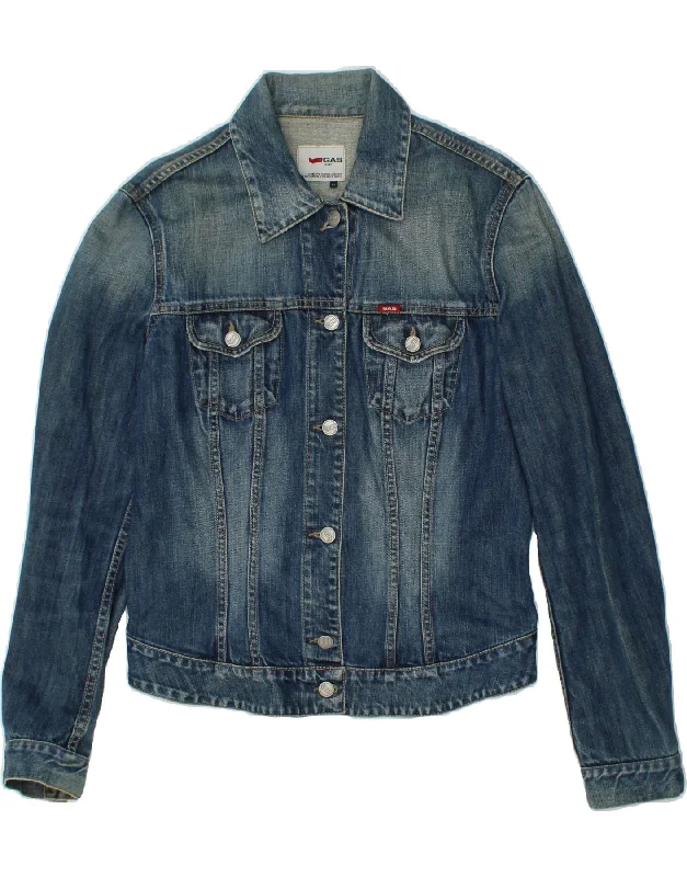 Women's Coats with Fur Trimmed ButtonsGAS Womens Denim Jacket UK 18 XL Blue Cotton