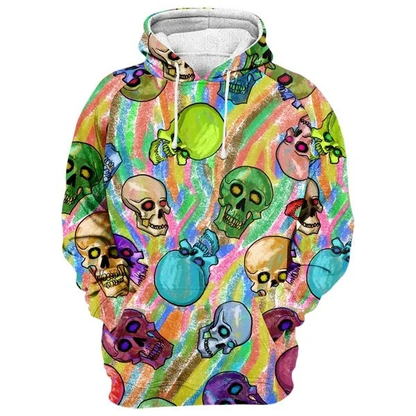 Women's Hooded Sweatshirts with Straight WaistCrayon Skulls Hoodie