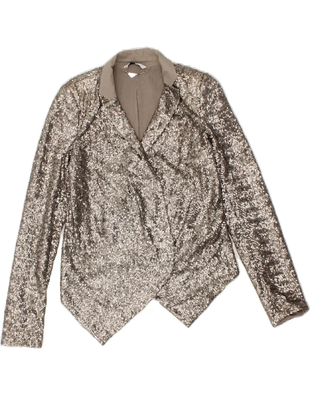 Women's Coats with Fur Trimmed ZipperLIU JO Womens Sequin Blazer Jacket IT 44 Medium Silver Polyester