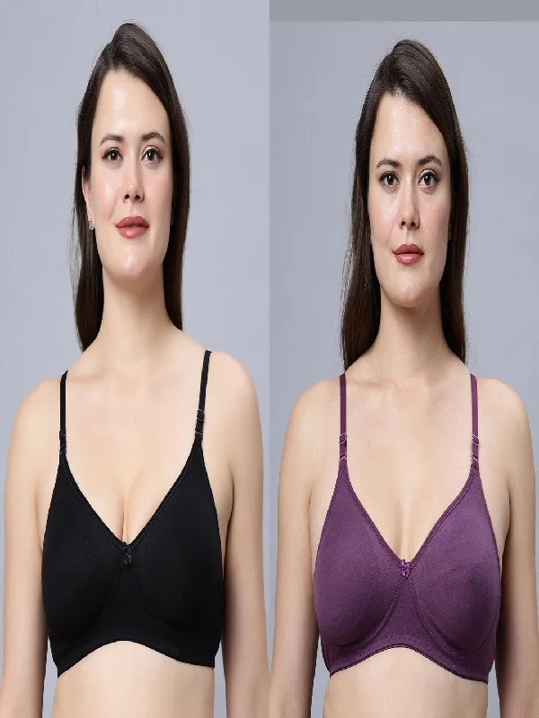 wireless bra for breastfeedingNon padded medium coverage Black and Wine Color Everyday Bra (Pack of 2)