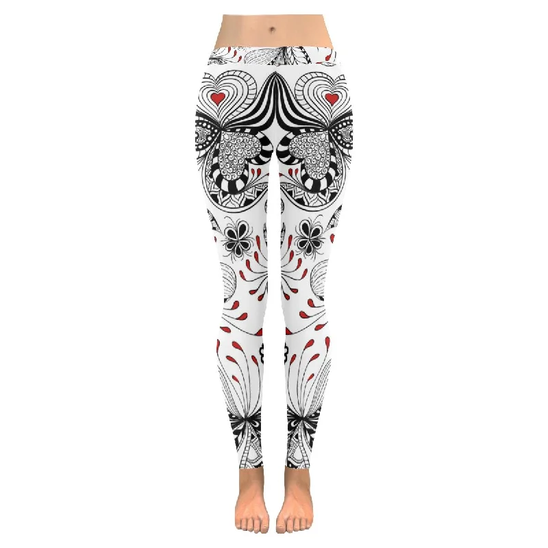 Graphic black and red floral print Low Rise Ladies yoga Leggings for women