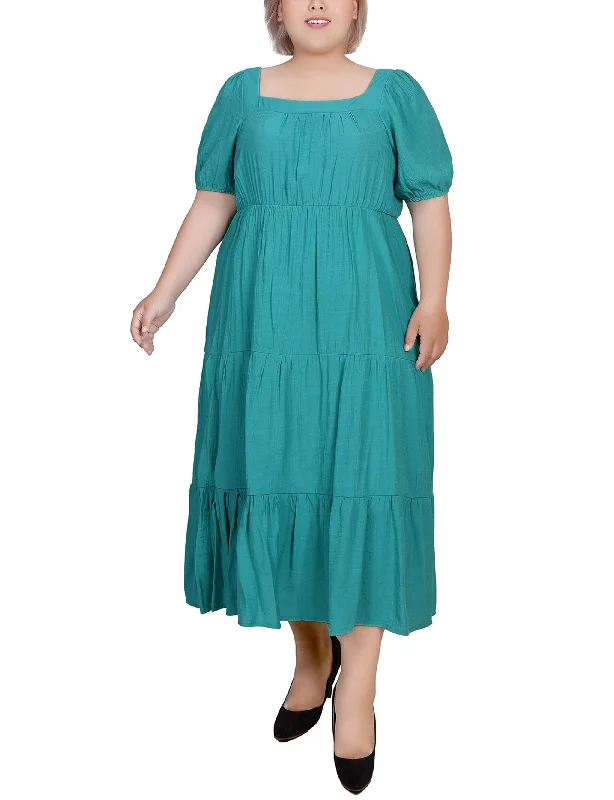 Women's Long-Sleeve DressesPlus Size Short Sleeve Tiered Midi Dress