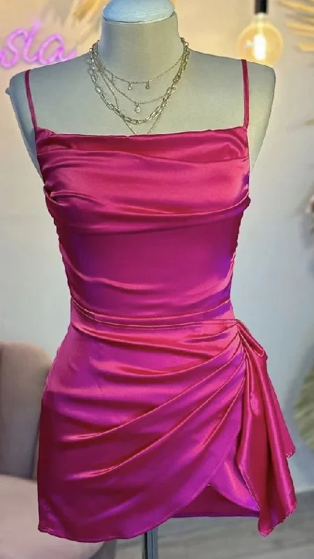 Women's Shift DressesSpaghetti Straps Fuchsia Mini Homecoming Dresses        S6276