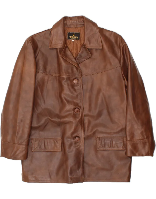 Women's Button-Up CoatsVINTAGE Womens Leather Jacket UK 10 Small Brown Leather