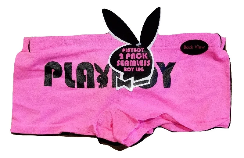 stretch lace panties with a sheer overlay for a seductive appeal2 Pairs of Plus-Size Playboy Boyshorts - Black & Pink