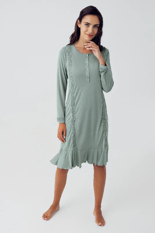 floral print women's pajamasShopymommy 15116 Pleated Maternity & Nursing Nightgown Green