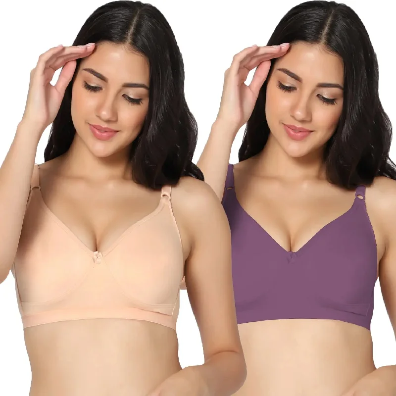 wireless bra with stretch fabricFull coverage Non Padded Bra Skin Wine color (Pack of 2)