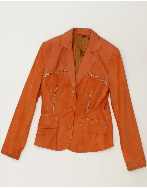 Women's Button-Up CoatsVINTAGE Womens Leather 3 Button Blazer Jacket IT 36 XS Orange Leather