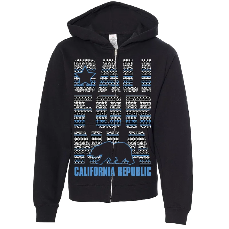 Women's Hooded Sweatshirts with Silk LiningCalifornia Republic Tribal Aztec Premium Youth Zip-Up Hoodie