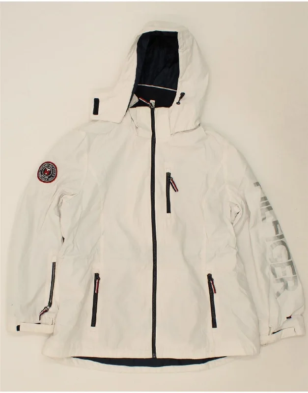 Women's Windbreaker CoatsTOMMY HILFIGER Womens Graphic Hooded Windbreaker Jacket UK 18 XL White