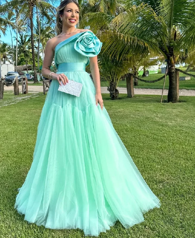 Women's Off-Shoulder DressesMint Green Tulle A Line Prom Dresses One Shoulder 3D Flowers Formal Party Evening Dress Women Wedding Photography 2024