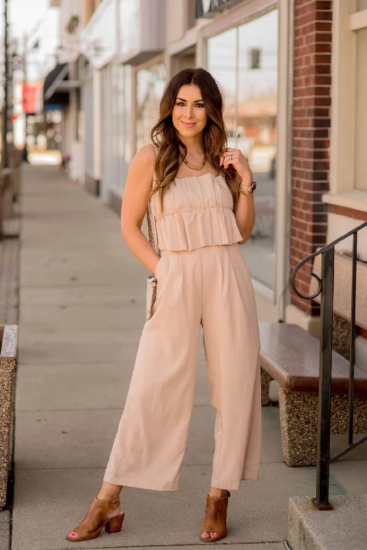 Women's Jumpsuits with Ankle LengthPleated Accents Jumpsuit