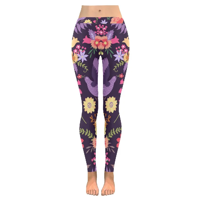 Zenzzle Pattern with birds and flowers graphic low rise womens leggings