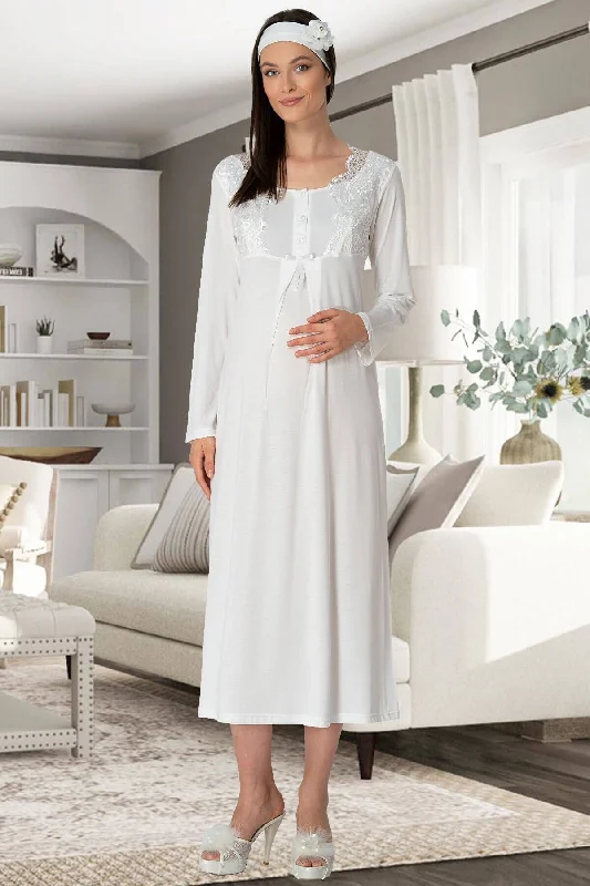 women's pajamas made from organic cottonShopymommy 5343 Lace Collar Maternity & Nursing Nightgown Ecru