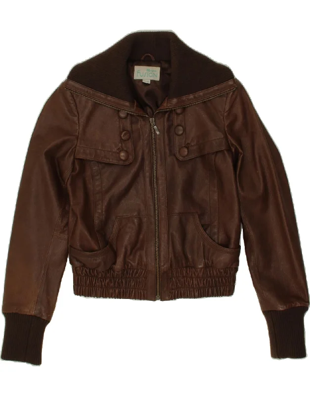 Women's Zip-Up CoatsMONSOON Womens Crop Leather Jacket UK 10 Small Brown Leather