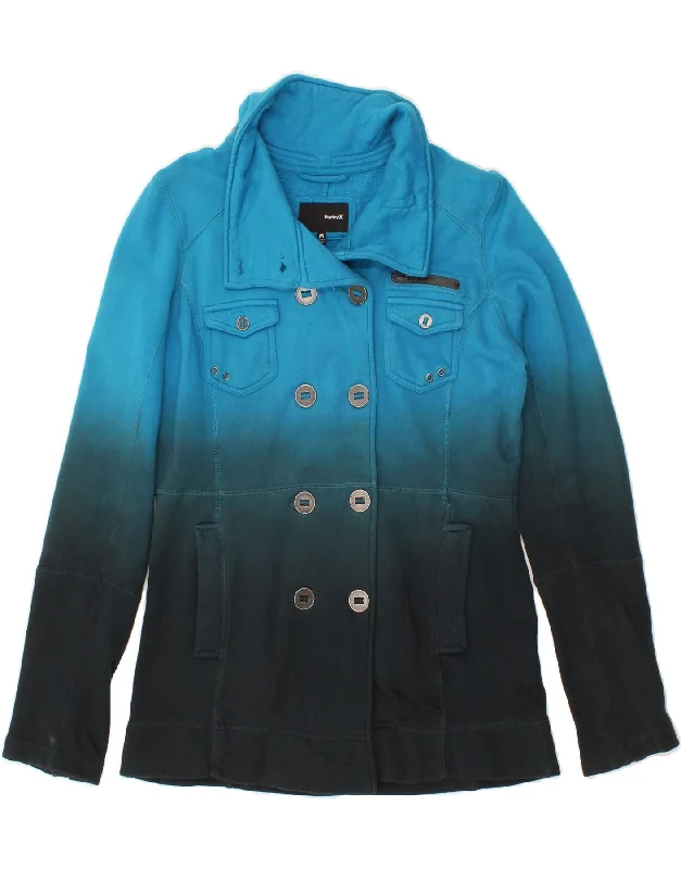 Women's Coats with Fur Trimmed ZipperHURLEY Womens Utility Jacket UK 14 Medium Blue Colourblock