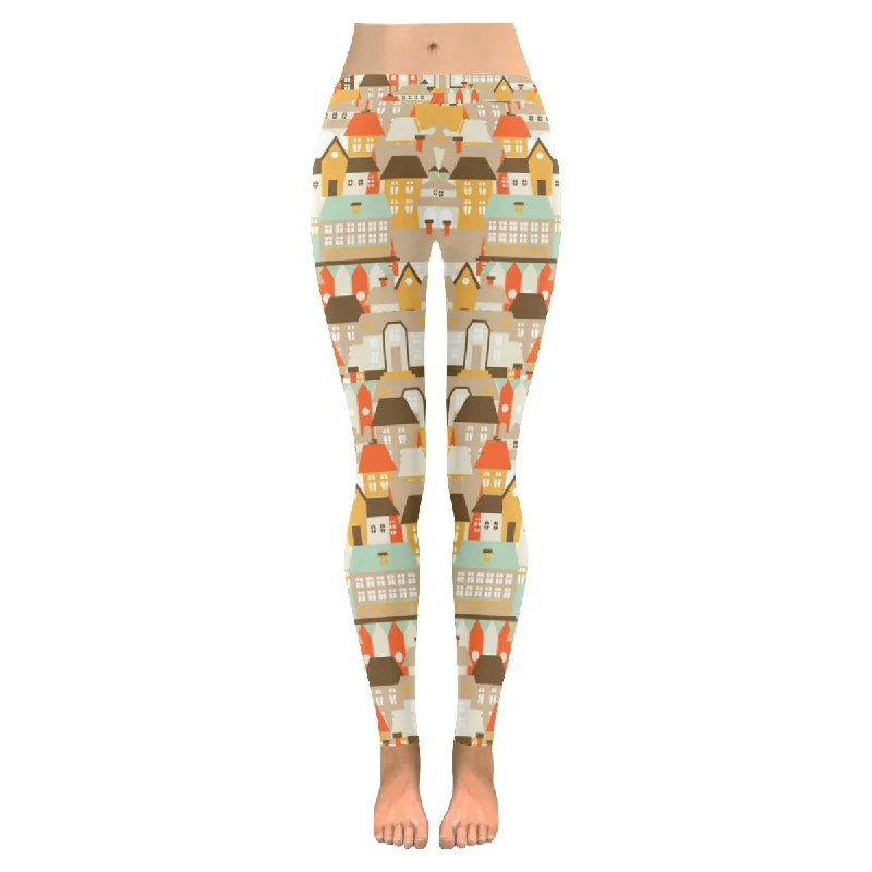 Zenzzle cute european houses on streets Low Rise Womens yoga running Leggings