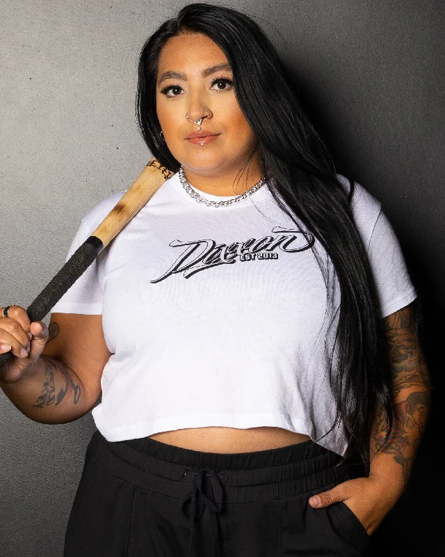 Women's Blouse with FlouncesWomen's Ballpark Crop Top - White & Black