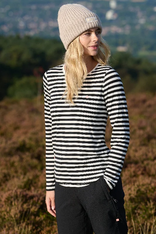 Women's Button-Up ShortsOn The Go Bamboo Long Sleeve Tee - Black and White Stripe