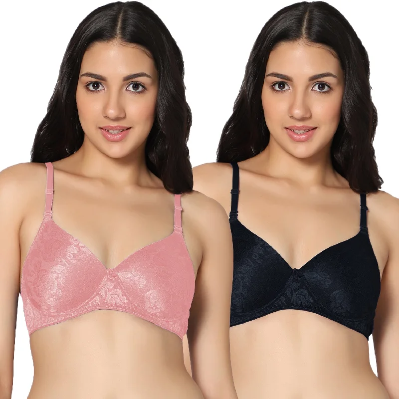 plus-size smoothing bra for dressesT-shirt Pink and Black Color Medium Coverage Padded Bra (Pack of 2)