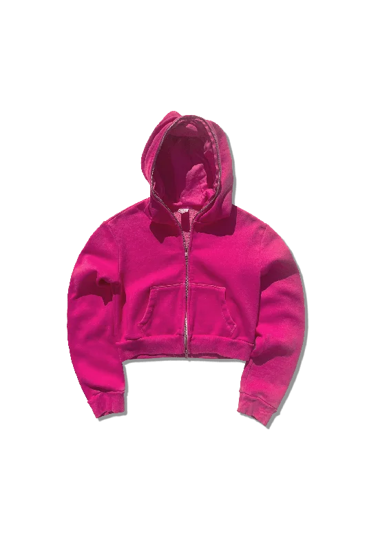 Women's Hooded Sweatshirts with Tweed LiningExclusive Cropped Full Zip Body Bag Hoodie - Fuchsia Rose