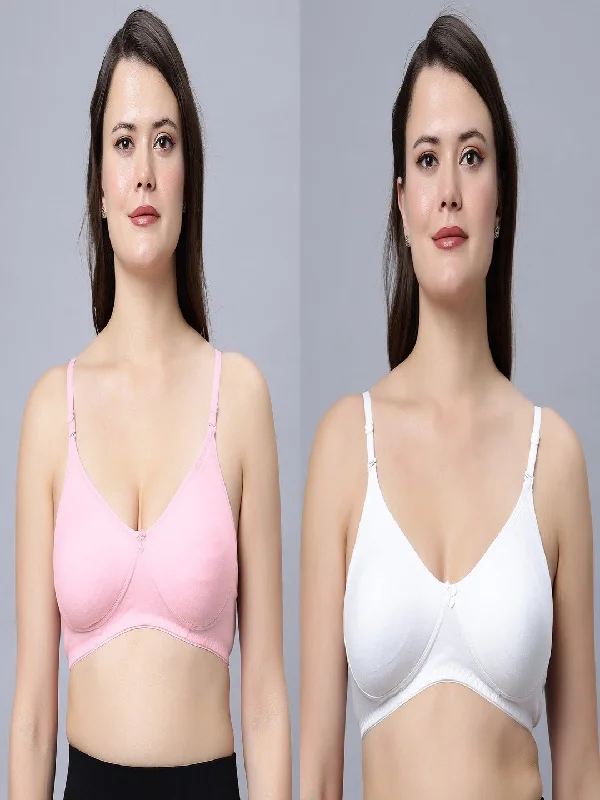 convertible strapless braNon padded medium coverage White and Pink Color Everyday Bra (Pack of 2)