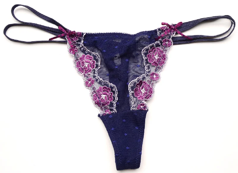 lace trimmed thong panties for womenBiatta Women's Point D' Esprit Thong RB008202, Navy, Large