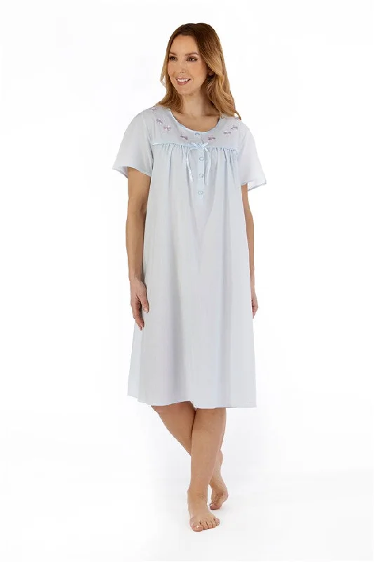 women's pajamas with adjustable waistbandsSlenderella Embroidered Yoke 42" Short Sleeve Polycotton Nightdress - ND55201