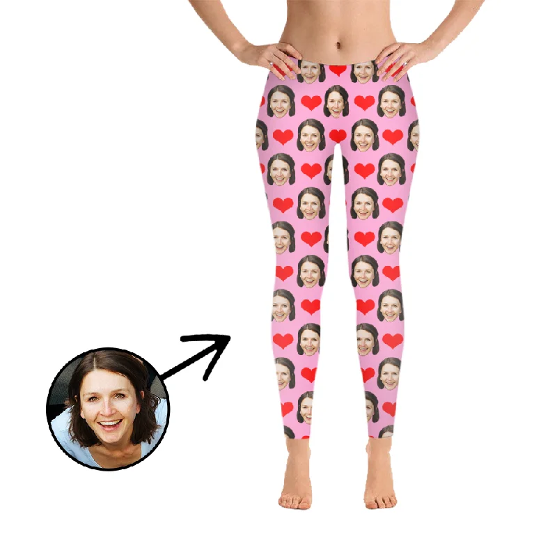 Custom Photo Leggings Heart I Love My Girlfriend Light Pink