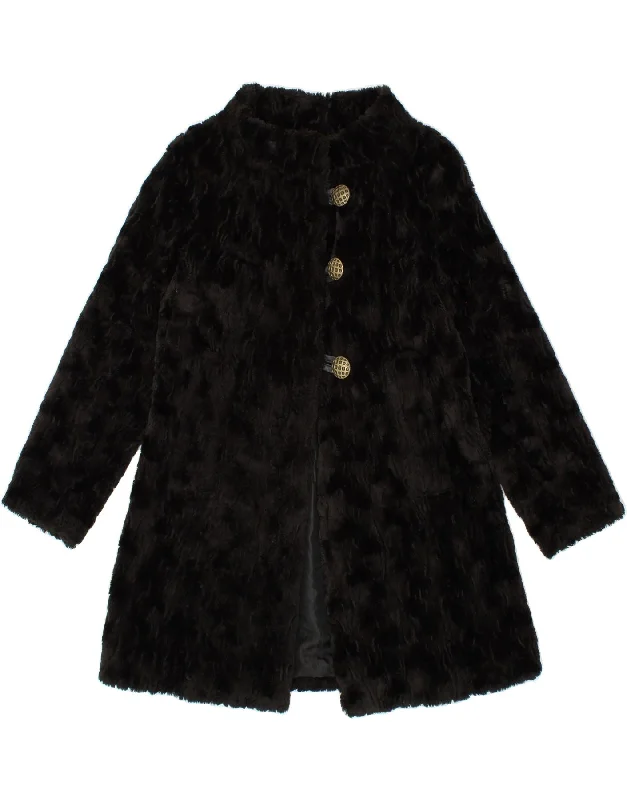 Women's Bomber CoatsVINTAGE Womens Faux Fur Overcoat UK 10 Small Black Acrylic