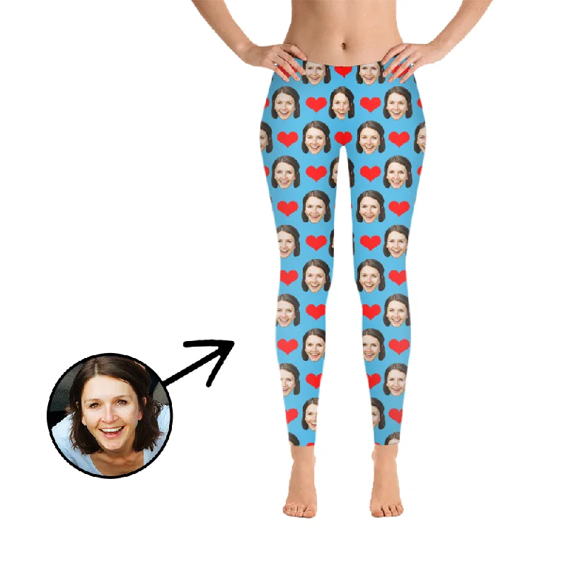 Custom Photo Leggings Heart I Love My Girlfriend Light Blue