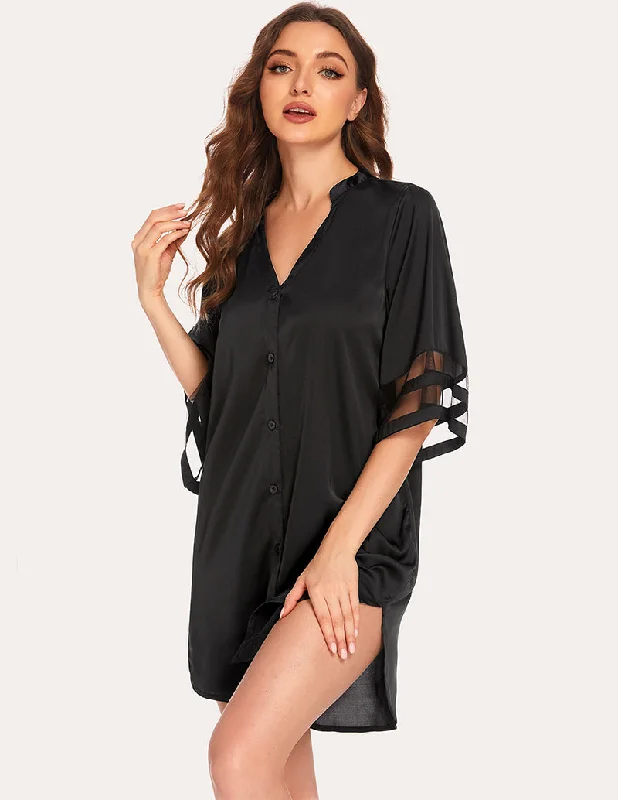 women's pajamas made in USAEkouaer Satin 3/4 Bell Sleeve Nightdress (US Only)