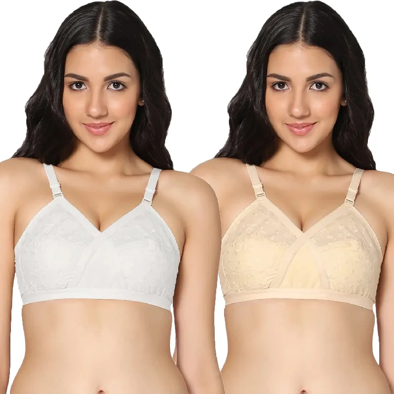 strapless bra with silicone stripsFull Coverage Non-Padded White and Skin color Pure Cotton Embroidered Bra (Pack of 2)