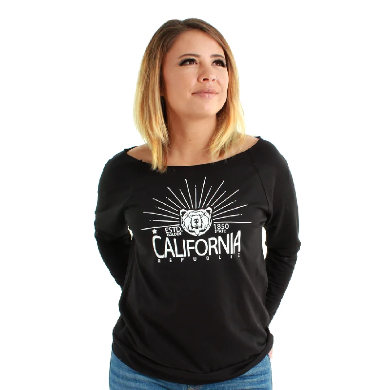 Women's Hooded Sweatshirts with Magnetic ClosureCalifornia Republic Golden State Terry Raw-Edge Top