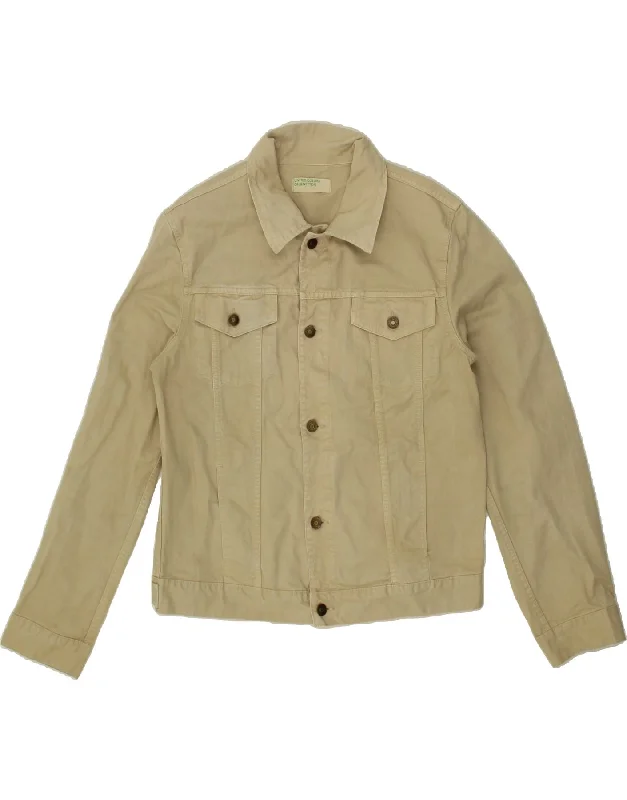 Women's Coats with ZipperBENETTON Womens Denim Jacket UK 16 Large Beige Cotton