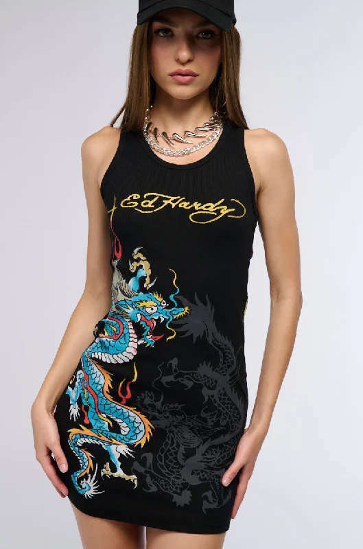 Women's Collarless DressesED HARDY DRAGON RIB TANK DRESS