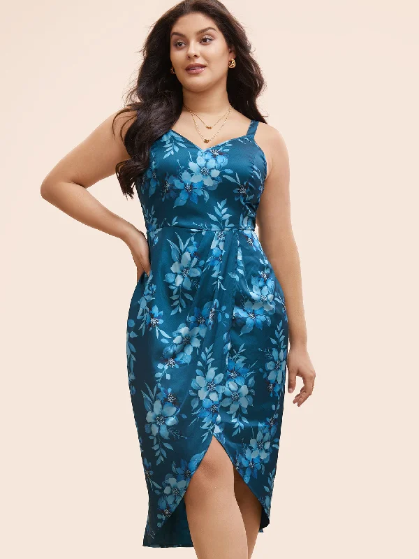 Women's Keyhole-Neck DressesFloral Shirred Split Front Cami Dress