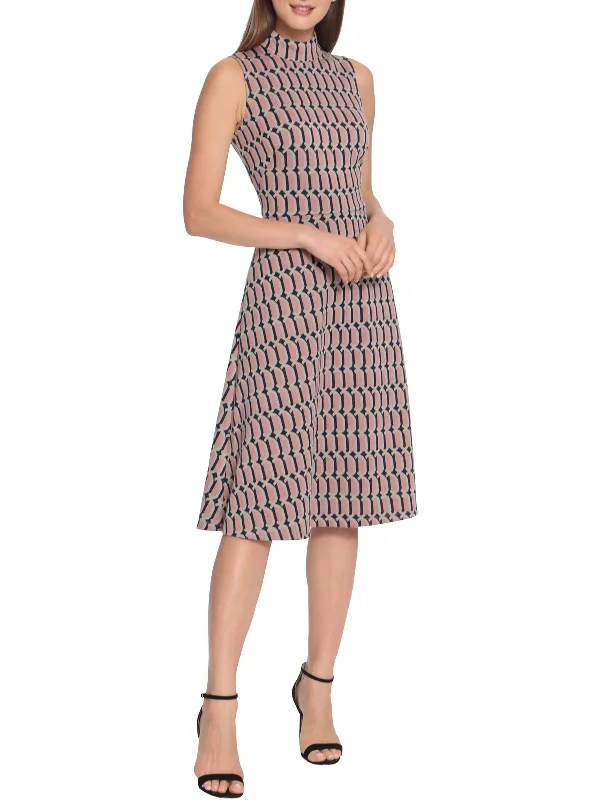  Women's A-Line DressesWomens Knit Mid Calf Fit & Flare Dress