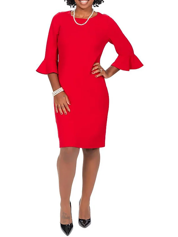 Women's Fit and Flare DressesWomens Knit Ruffle-Seeves Sheath Dress